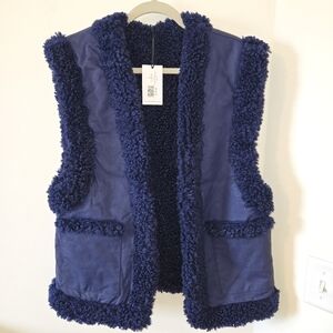 WeWoreWhat Reversible Faux Leather and Sherpa Vest Navy Blue Size Small NWT